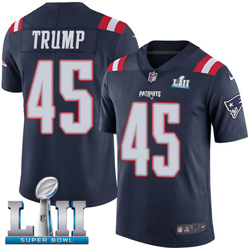 Nike Patriots #45 Donald Trump Navy Blue Super Bowl LII Men's Stitched NFL Limited Rush Jersey - Click Image to Close